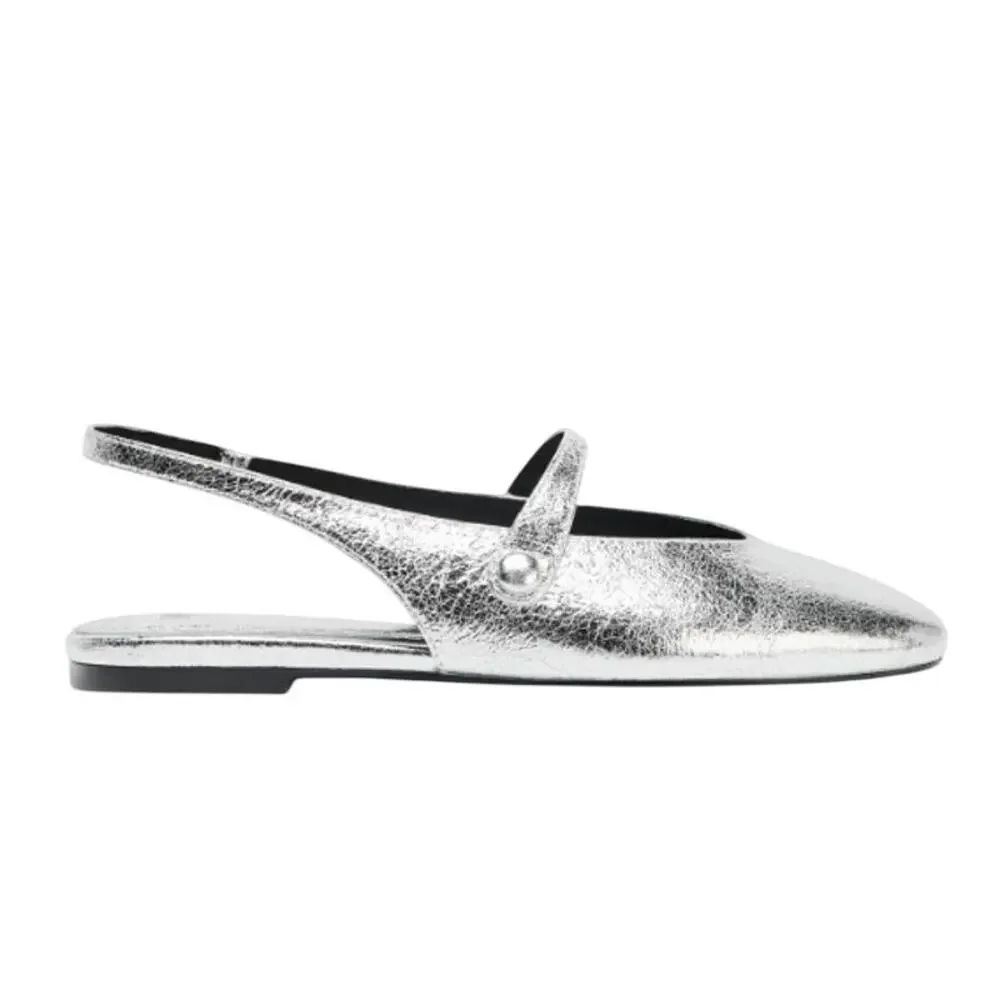 Zara Silver Metallic Mary Jane Slingback Ballet Flats Size 39/8 - Picture 2 of 12